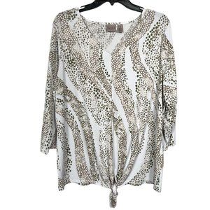 Easywear Chico's Swirl Breeze Tie Front Tee Size 3 US XL White Brown Casual